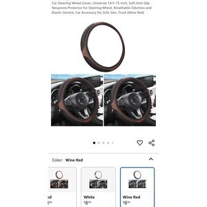 Car‎ Steering Wheel Cover Universal 14.5-15 Inch Breathable Odorless Wine Red